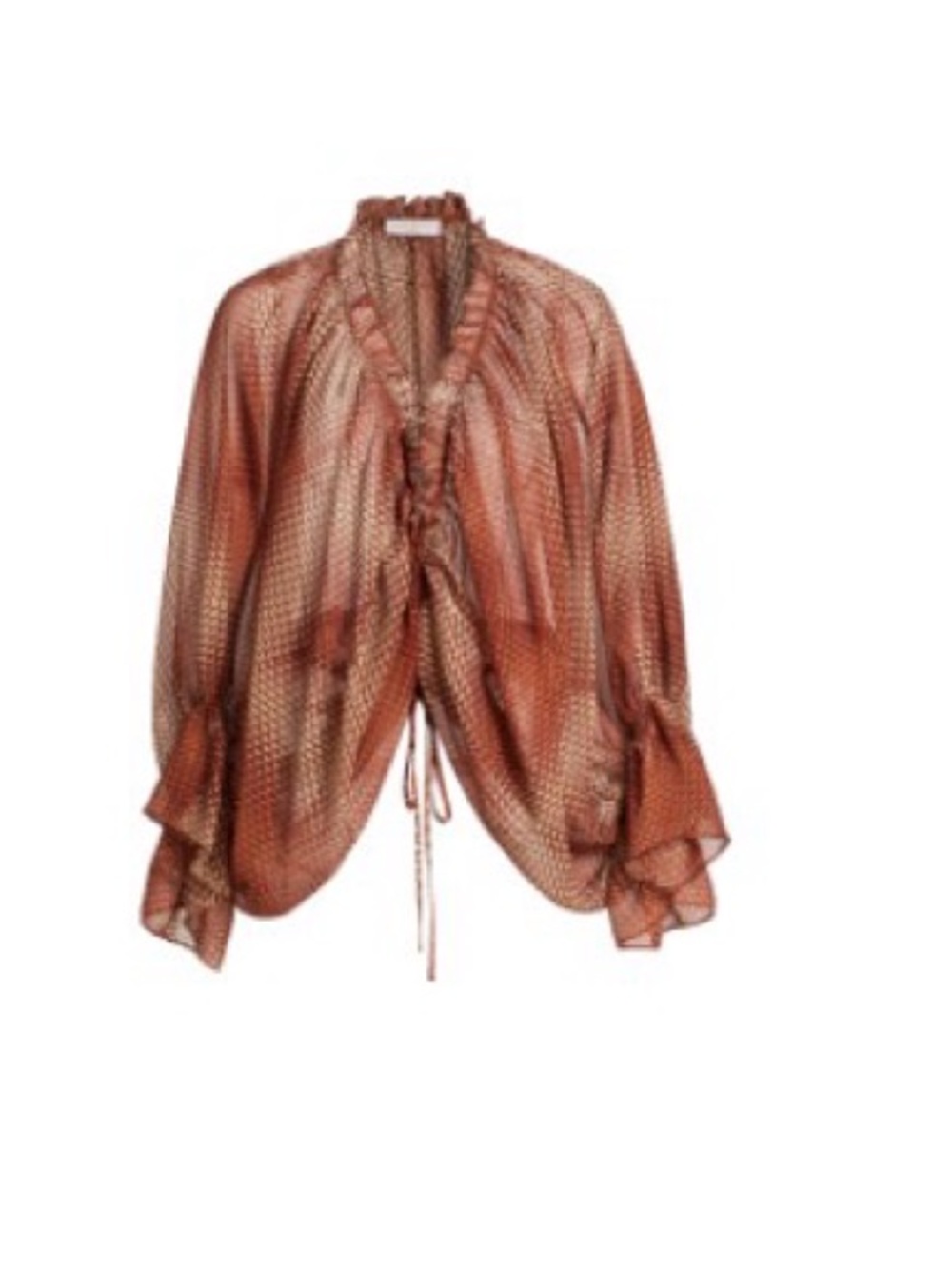 Ramy Brook Rust Tie-Front Sheer Ruffle Blouse
New without rag